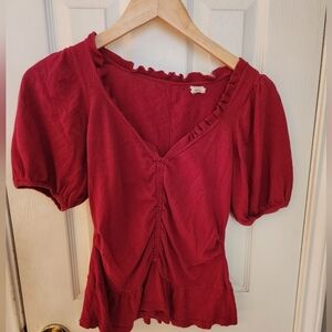 Women's Red Ruffled Top